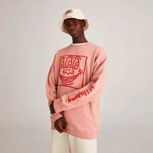 Keith Haring Graphic Sweatshirt Pink Red Face Print Unisex M Streetwear Pop‎ Art